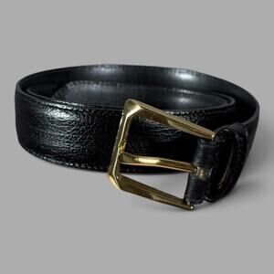 Bally Made In Italy Black Leather Belt Gold tone buckle 85/34 men's 10037